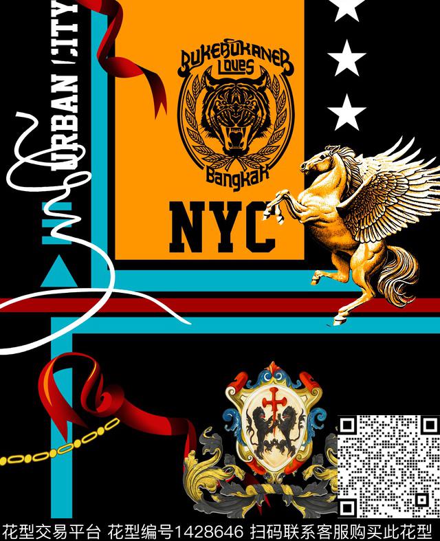 字母几何定位花数码印花华亿平台下载（图片编号: 1428646） - 瓦栏（Walan）