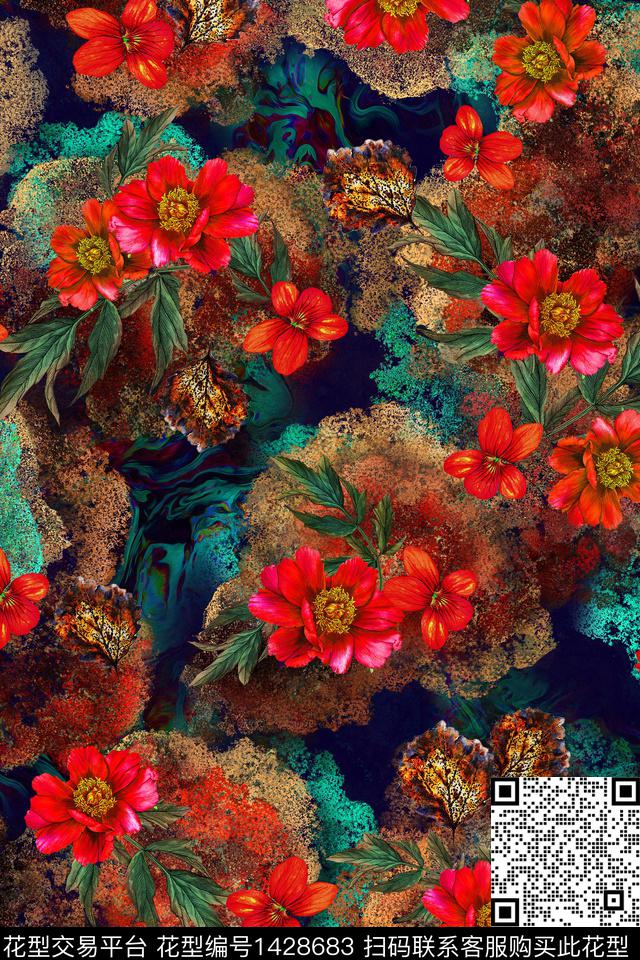 女装底纹花卉数码印花华亿平台下载（图片编号: 1428683） - 瓦栏（Walan）