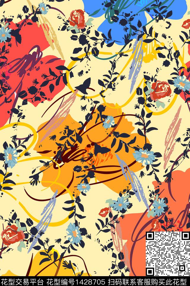 女装花卉绿植树叶数码印花华亿平台下载（图片编号: 1428705） - 瓦栏（Walan）