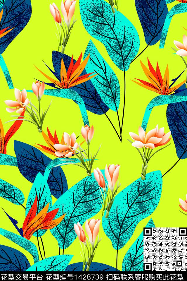 数码华亿平台满版散花热带华亿平台数码印花华亿平台下载（图片编号: 1428739） - 瓦栏（Walan）