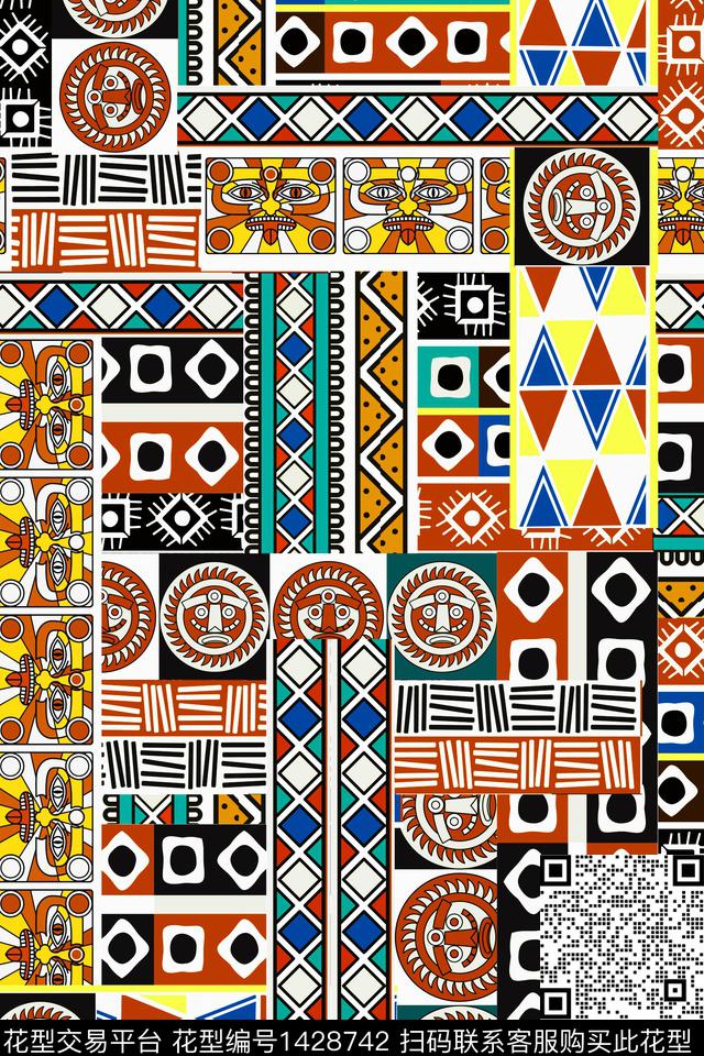 几何民族风大牌风数码印花华亿平台下载（图片编号: 1428742） - 瓦栏（Walan）