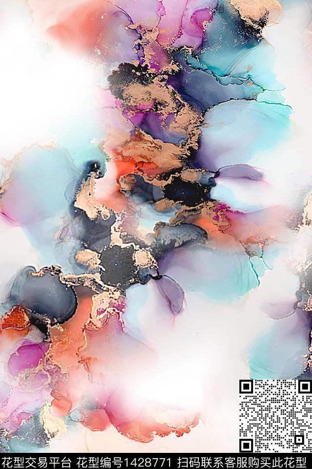 肌理抽象真丝数码印花华亿平台下载（图片编号: 1428771） - 瓦栏（Walan）
