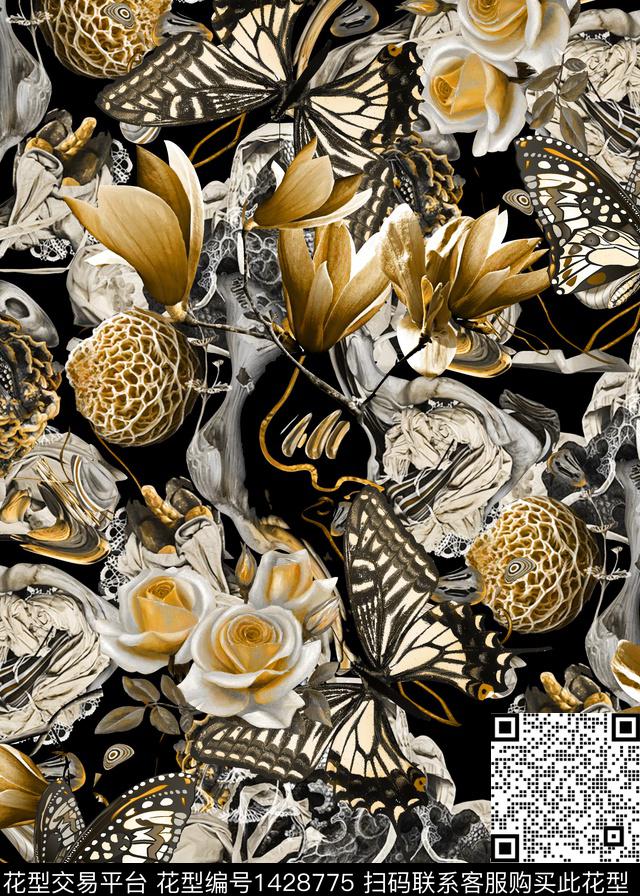 香云纱中老年蝴蝶数码印花华亿平台下载（图片编号: 1428775） - 瓦栏（Walan）