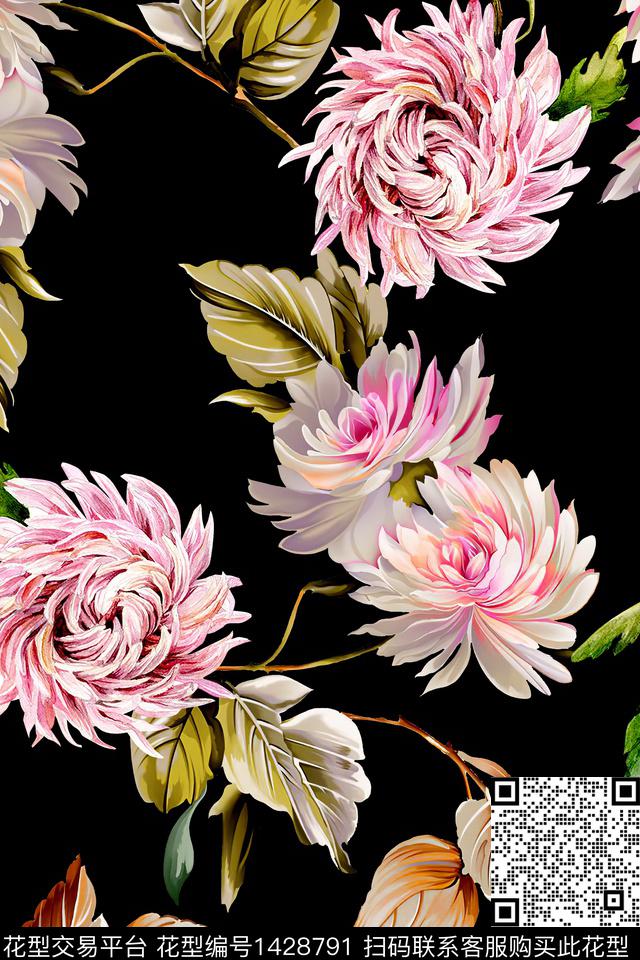 抽象花卉花卉香云纱数码印花华亿平台下载（图片编号: 1428791） - 瓦栏（Walan）