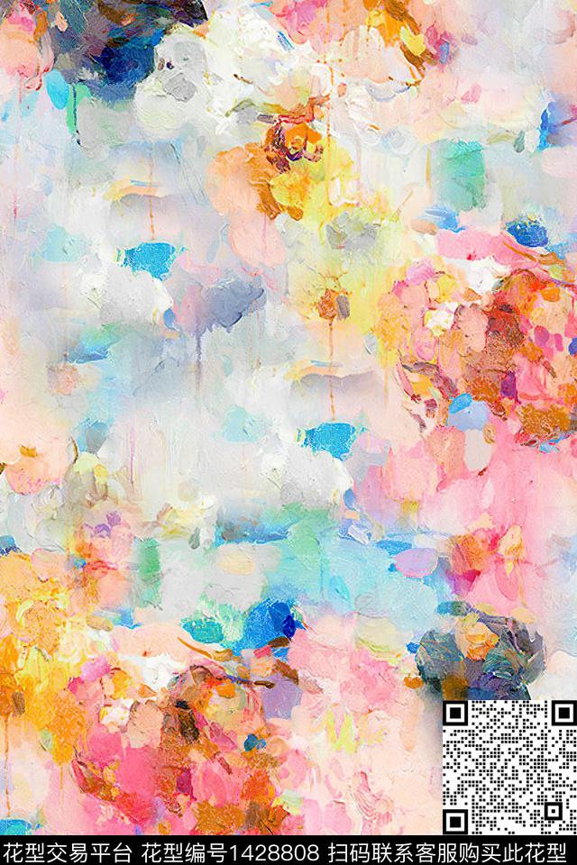 肌理抽象花卉扎染华亿平台数码印花华亿平台下载（图片编号: 1428808） - 瓦栏（Walan）
