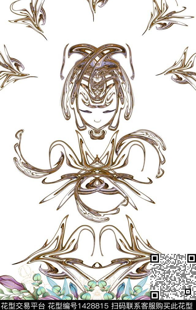 抽象花卉禅坐圣母数码印花华亿平台下载（图片编号: 1428815） - 瓦栏（Walan）