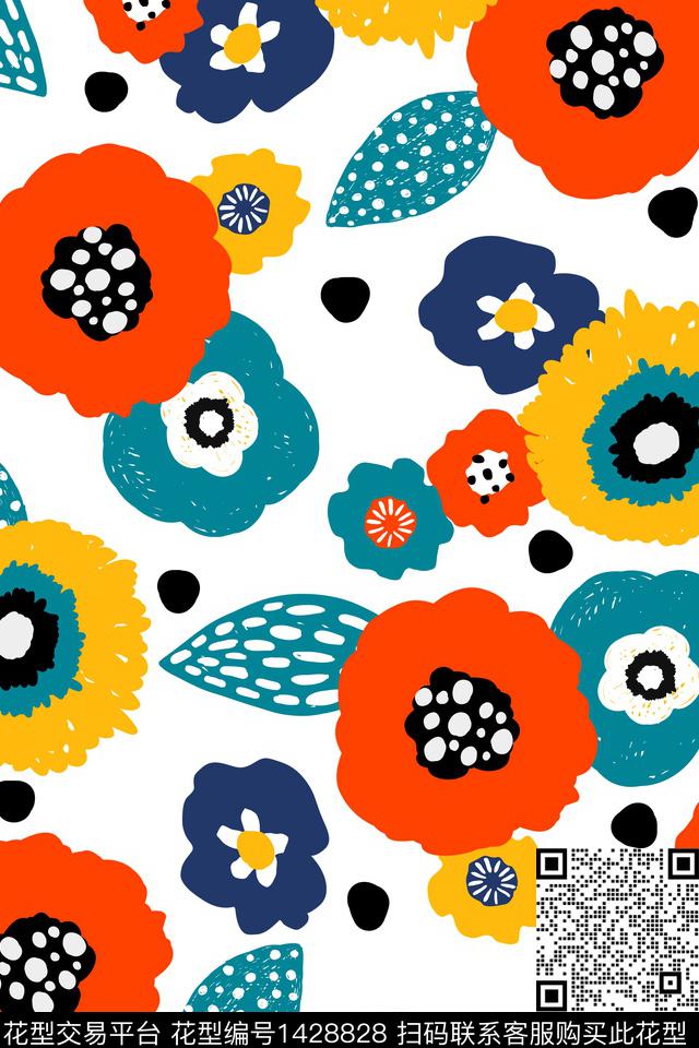 抽象花卉春夏华亿平台艺术花卉传统印花华亿平台下载（图片编号: 1428828） - 瓦栏（Walan）