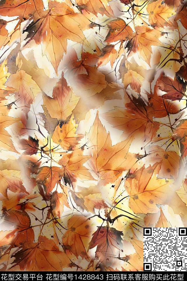 绿植树叶肌理水彩数码印花华亿平台下载（图片编号: 1428843） - 瓦栏（Walan）