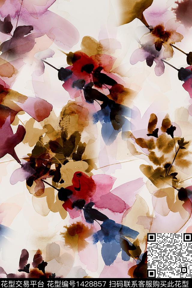 绿植树叶肌理水彩数码印花华亿平台下载（图片编号: 1428857） - 瓦栏（Walan）