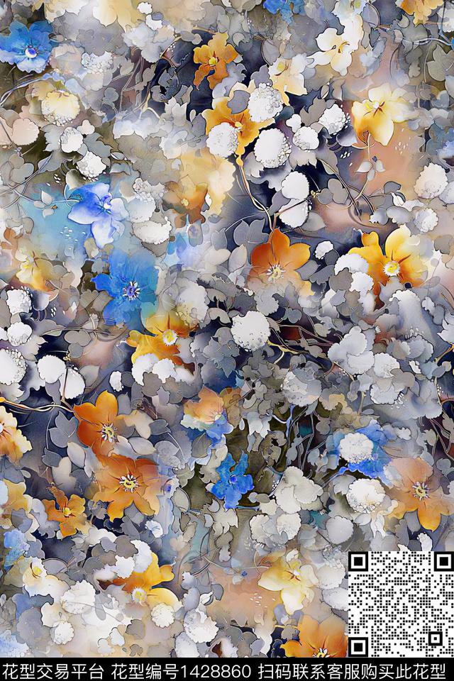 绿植树叶肌理水彩数码印花华亿平台下载（图片编号: 1428860） - 瓦栏（Walan）