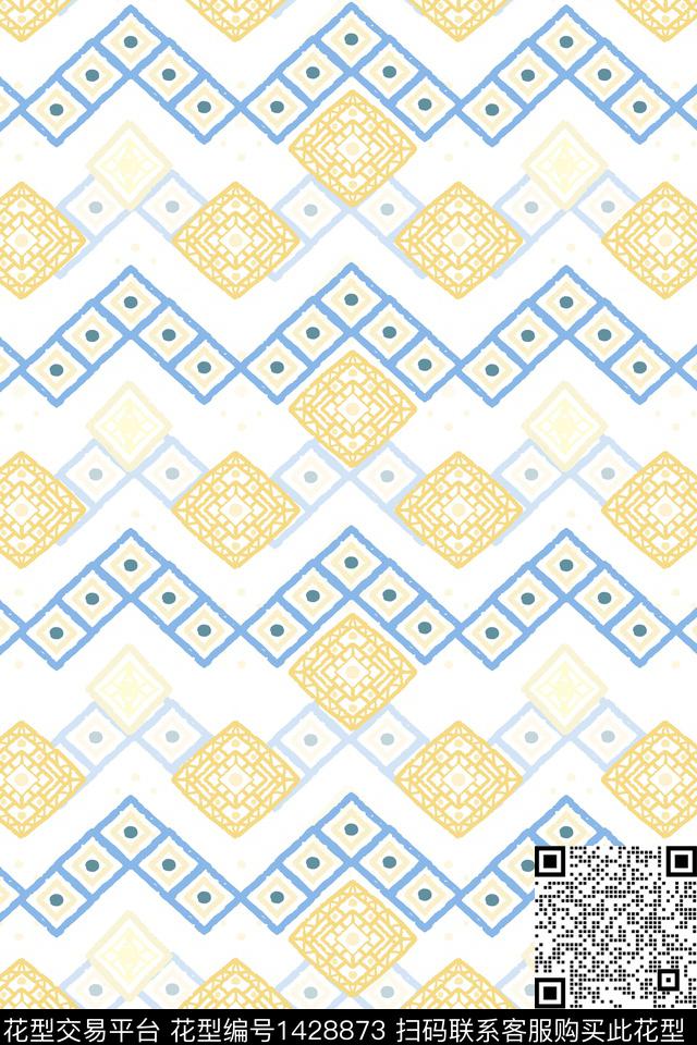 几何黑白条纹民族风传统印花华亿平台下载（图片编号: 1428873） - 瓦栏（Walan）