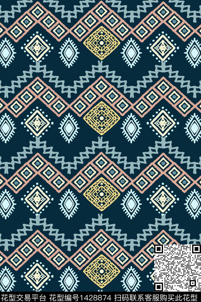 几何黑白条纹民族风传统印花华亿平台下载（图片编号: 1428874） - 瓦栏（Walan）