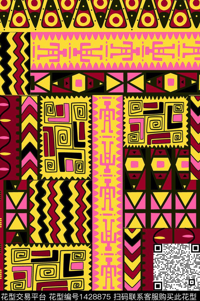 几何黑白条纹民族风传统印花华亿平台下载（图片编号: 1428875） - 瓦栏（Walan）