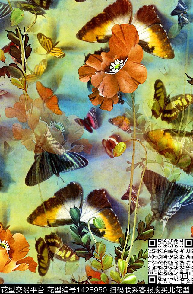 香云纱中老年蝴蝶数码印花华亿平台下载（图片编号: 1428950） - 瓦栏（Walan）