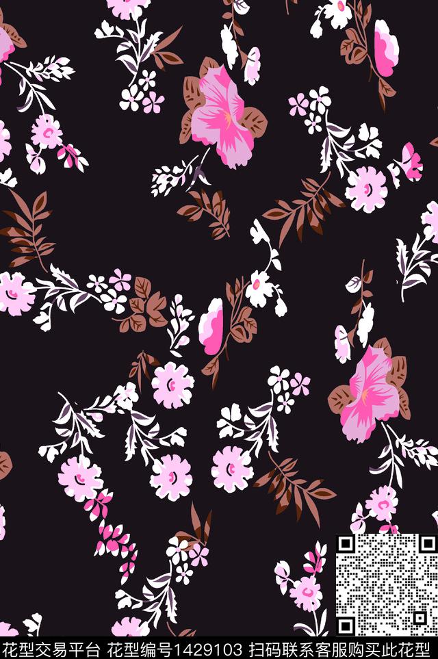大牌风手绘花卉秋冬华亿平台数码印花华亿平台下载（图片编号: 1429103） - 瓦栏（Walan）