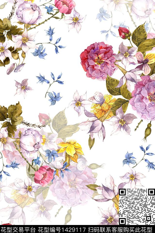 绿植树叶水彩大牌风数码印花华亿平台下载（图片编号: 1429117） - 瓦栏（Walan）