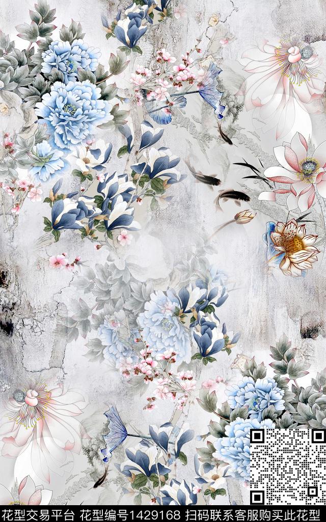 数码华亿平台花卉中国风数码印花华亿平台下载（图片编号: 1429168） - 瓦栏（Walan）
