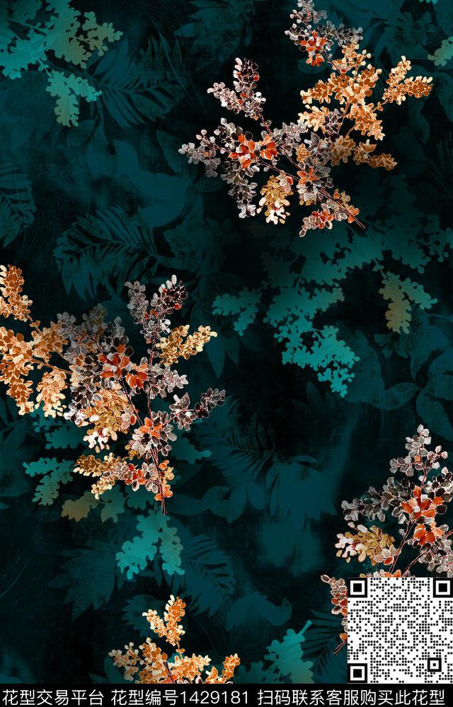 数码华亿平台花卉香云纱数码印花华亿平台下载（图片编号: 1429181） - 瓦栏（Walan）