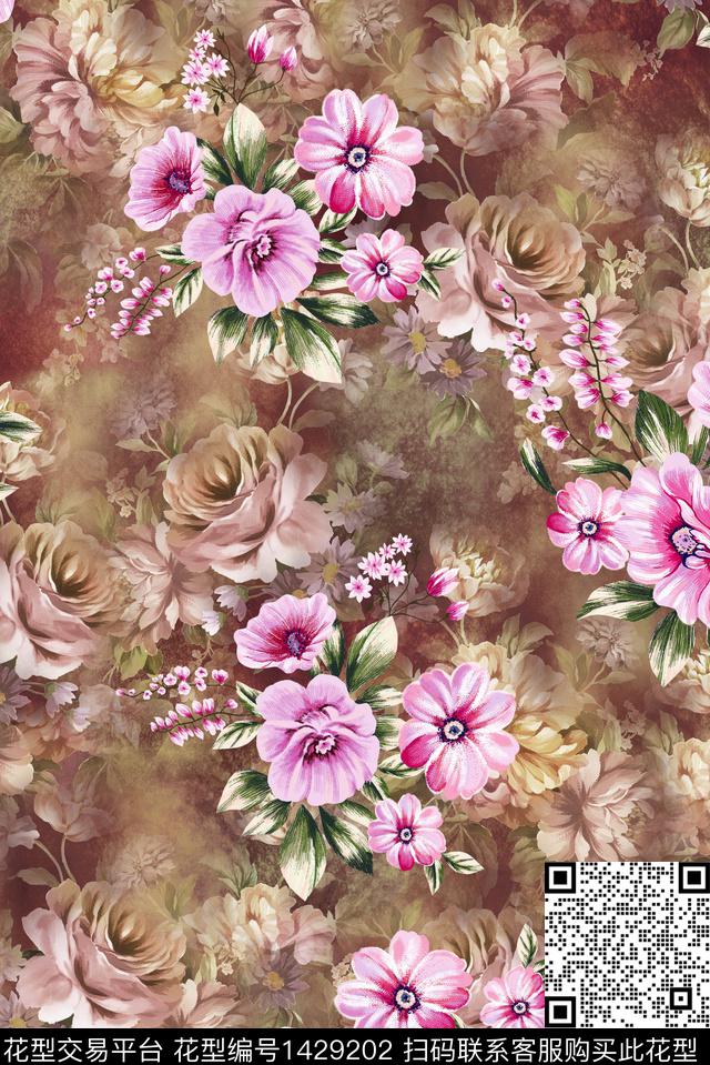 水彩花卉手绘花卉花卉底纹数码印花华亿平台下载（图片编号: 1429202） - 瓦栏（Walan）