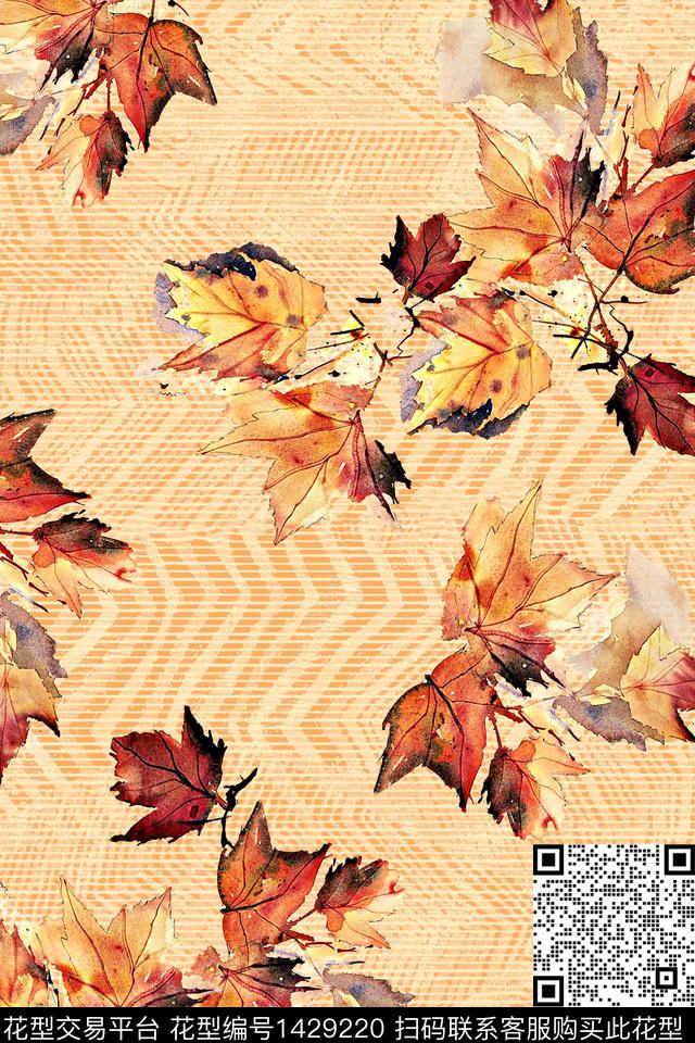 枫叶真丝满版散花数码印花华亿平台下载（图片编号: 1429220） - 瓦栏（Walan）