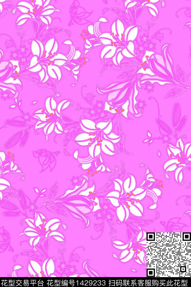 线条画连衣裙数码印花华亿平台下载（图片编号: 1429233） - 瓦栏（Walan）