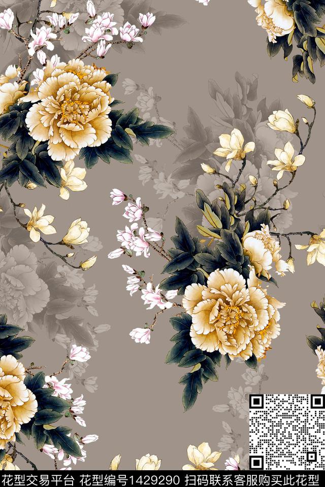 时尚花卉真丝数码印花华亿平台下载（图片编号: 1429290） - 瓦栏（Walan）