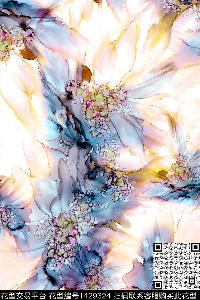 肌理扎染华亿平台抽象花卉数码印花华亿平台下载（图片编号: 1429324） - 瓦栏（Walan）