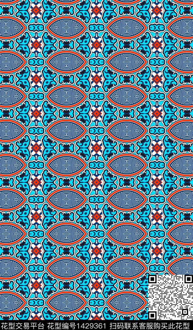 民族风满版散花抽象传统印花华亿平台下载（图片编号: 1429361） - 瓦栏（Walan）