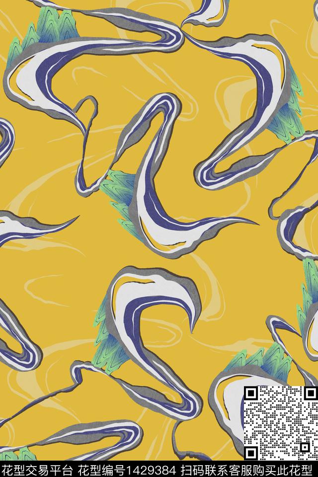 线条艺术真丝数码印花华亿平台下载（图片编号: 1429384） - 瓦栏（Walan）