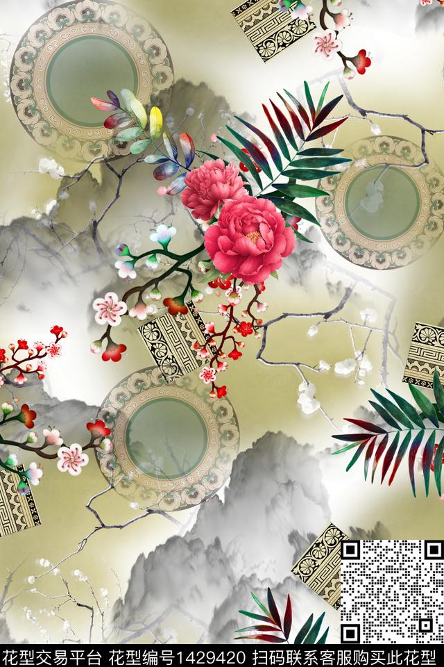 花卉休闲中国风数码印花华亿平台下载（图片编号: 1429420） - 瓦栏（Walan）