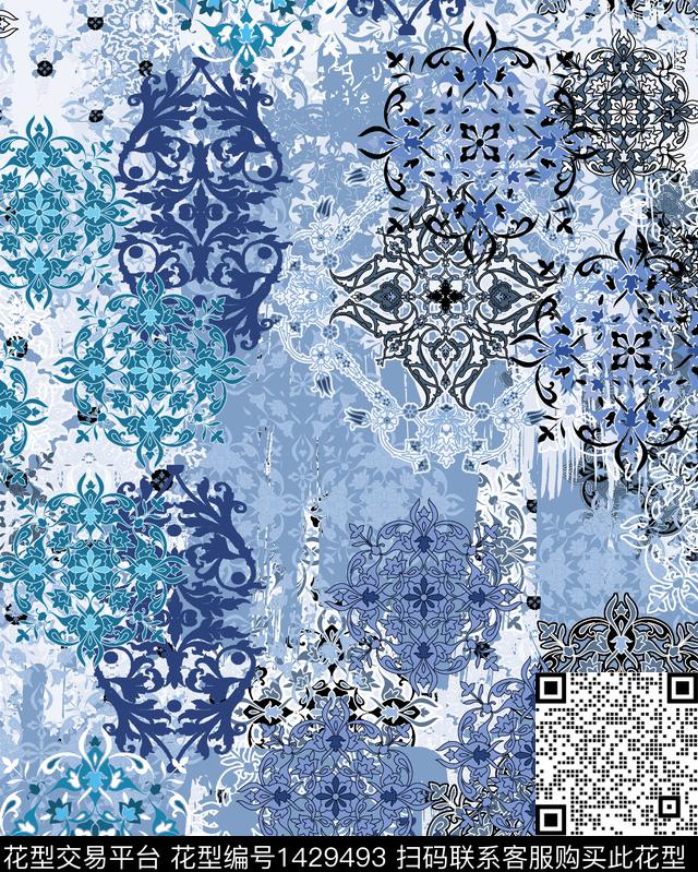 民族风复古北欧数码印花华亿平台下载（图片编号: 1429493） - 瓦栏（Walan）