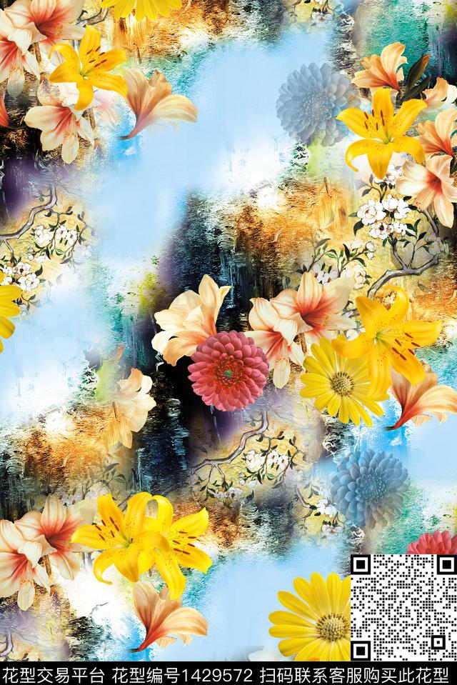 鲜花中老年花卉底纹数码印花华亿平台下载（图片编号: 1429572） - 瓦栏（Walan）