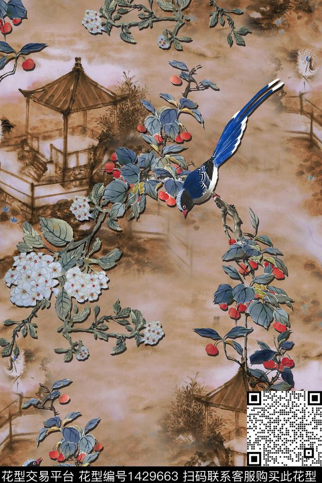 香云纱中国风复古旗袍花数码印花华亿平台下载（图片编号: 1429663） - 瓦栏（Walan）