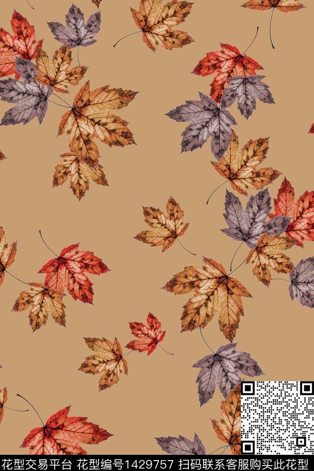 绿植树叶花卉大牌风数码印花华亿平台下载（图片编号: 1429757） - 瓦栏（Walan）