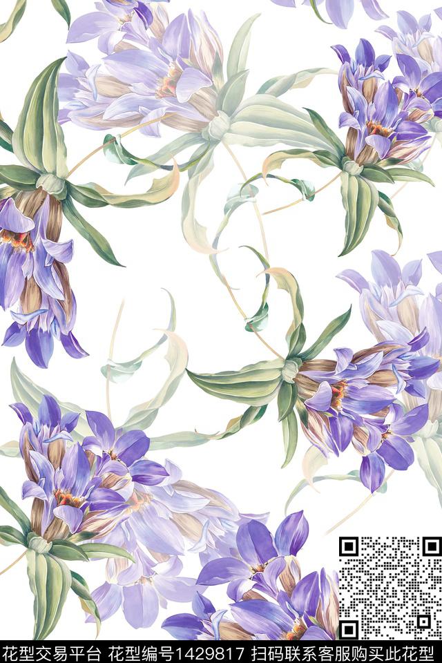 绿植树叶水彩清爽底花卉数码印花华亿平台下载（图片编号: 1429817） - 瓦栏（Walan）