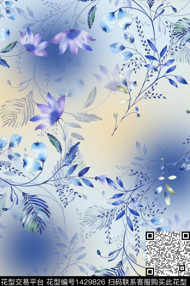 绿植树叶肌理水彩数码印花华亿平台下载（图片编号: 1429826） - 瓦栏（Walan）