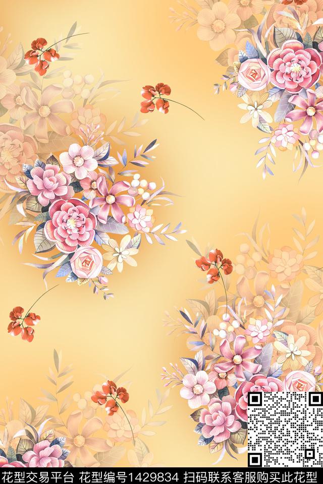 绿植树叶肌理水彩数码印花华亿平台下载（图片编号: 1429834） - 瓦栏（Walan）