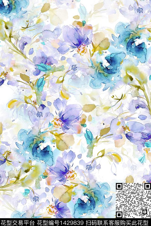 花卉小清新真丝数码印花华亿平台下载（图片编号: 1429839） - 瓦栏（Walan）