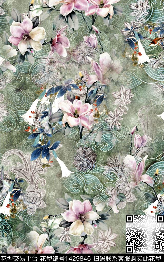 数码华亿平台肌理花卉数码印花华亿平台下载（图片编号: 1429846） - 瓦栏（Walan）