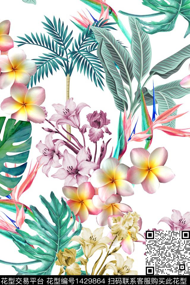 花卉热带华亿平台真丝数码印花华亿平台下载（图片编号: 1429864） - 瓦栏（Walan）