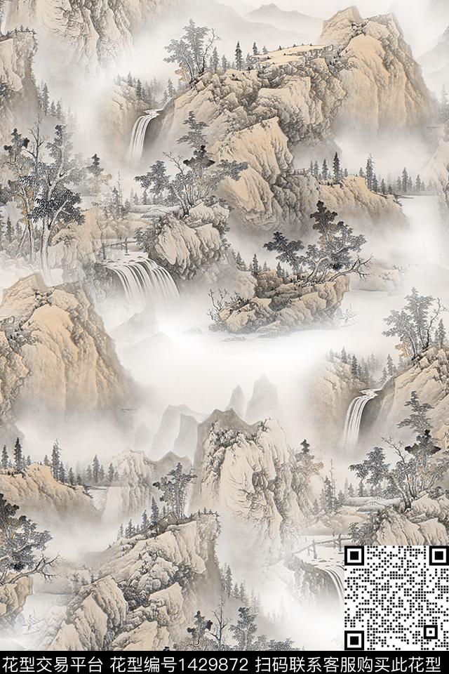 中国风真丝国画数码印花华亿平台下载（图片编号: 1429872） - 瓦栏（Walan）