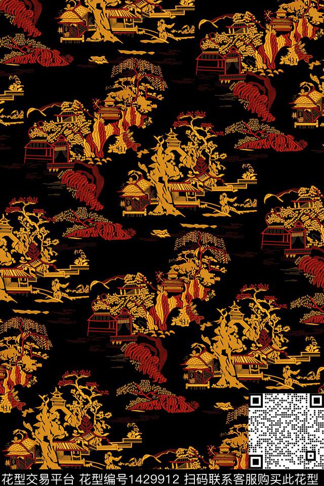 建筑抽象真丝数码印花华亿平台下载（图片编号: 1429912） - 瓦栏（Walan）