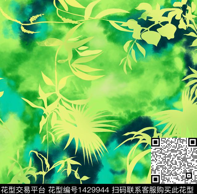 绿植树叶春夏华亿平台水彩花卉数码印花华亿平台下载（图片编号: 1429944） - 瓦栏（Walan）