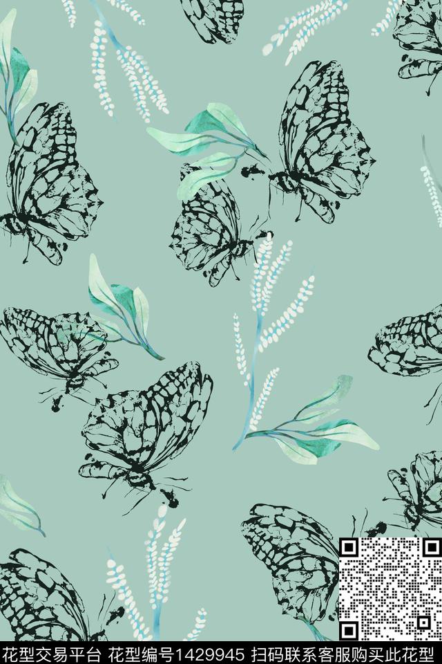 花卉蝴蝶小清新抽象数码印花华亿平台下载（图片编号: 1429945） - 瓦栏（Walan）