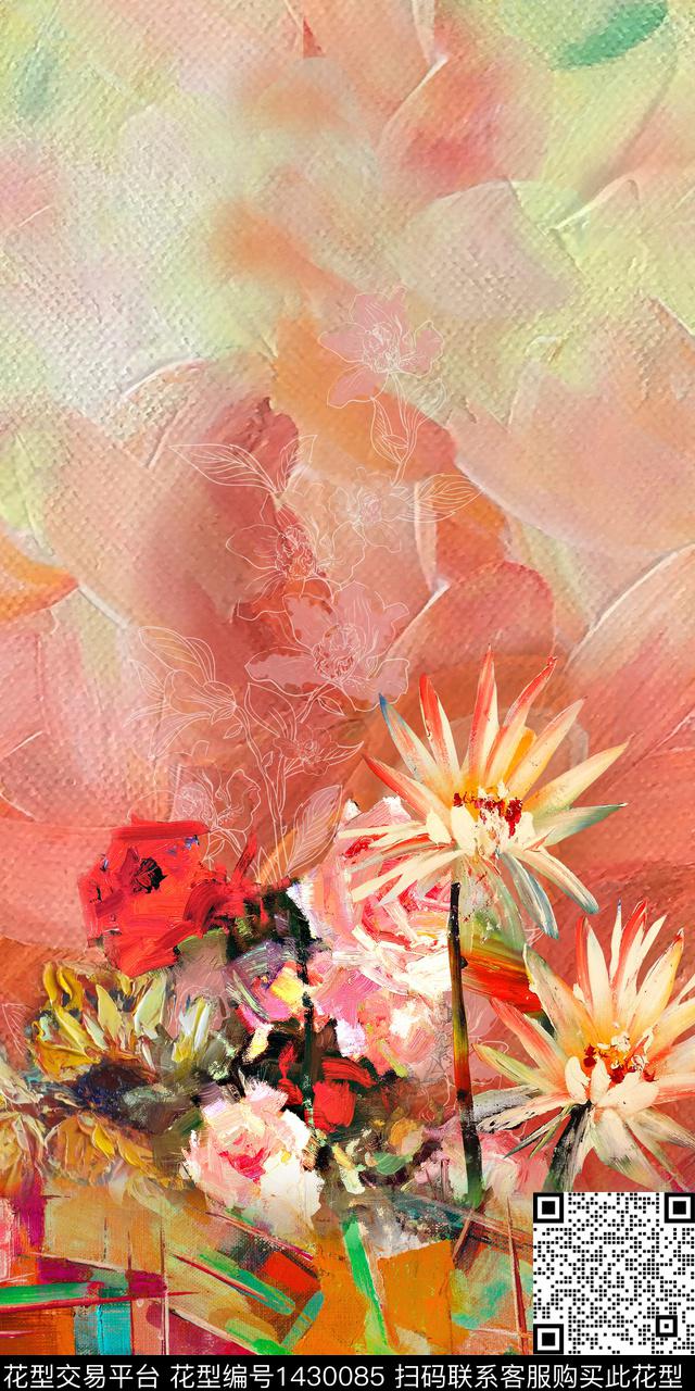 底纹花卉大花数码印花华亿平台下载（图片编号: 1430085） - 瓦栏（Walan）