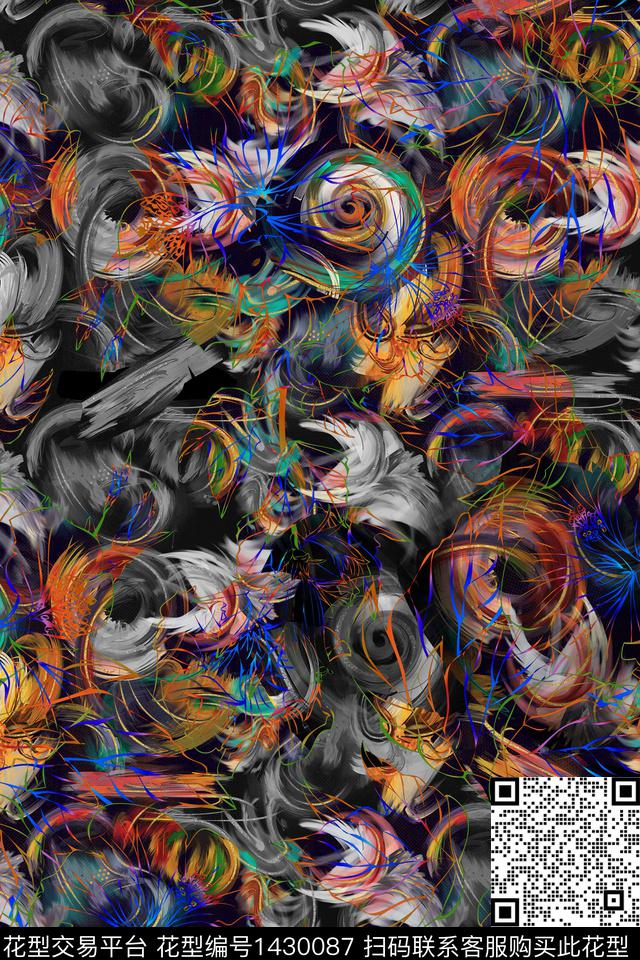 漩涡笔触抽象数码印花华亿平台下载（图片编号: 1430087） - 瓦栏（Walan）
