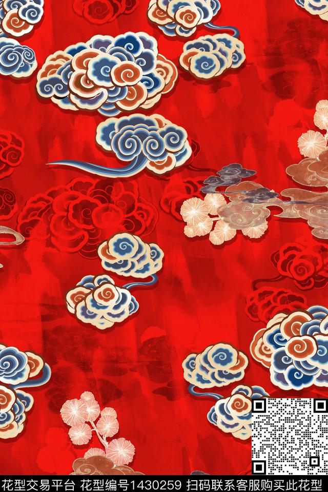 祥云香云纱中国风数码印花华亿平台下载（图片编号: 1430259） - 瓦栏（Walan）