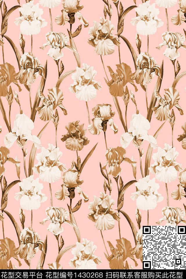 清爽底花卉花卉手绘数码印花华亿平台下载（图片编号: 1430268） - 瓦栏（Walan）