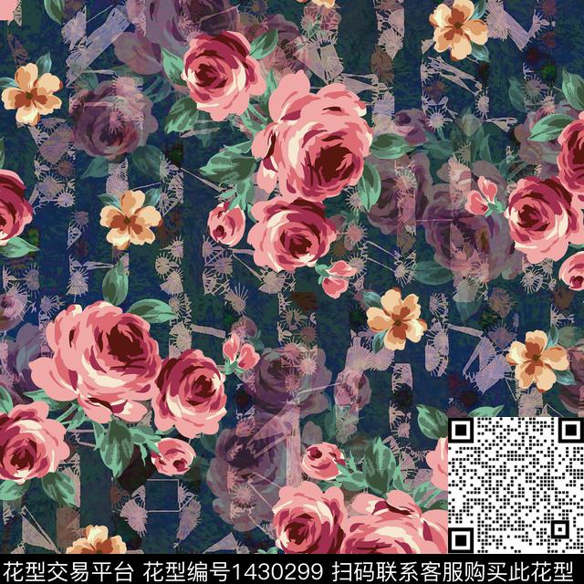 数码华亿平台花卉大牌风数码印花华亿平台下载（图片编号: 1430299） - 瓦栏（Walan）