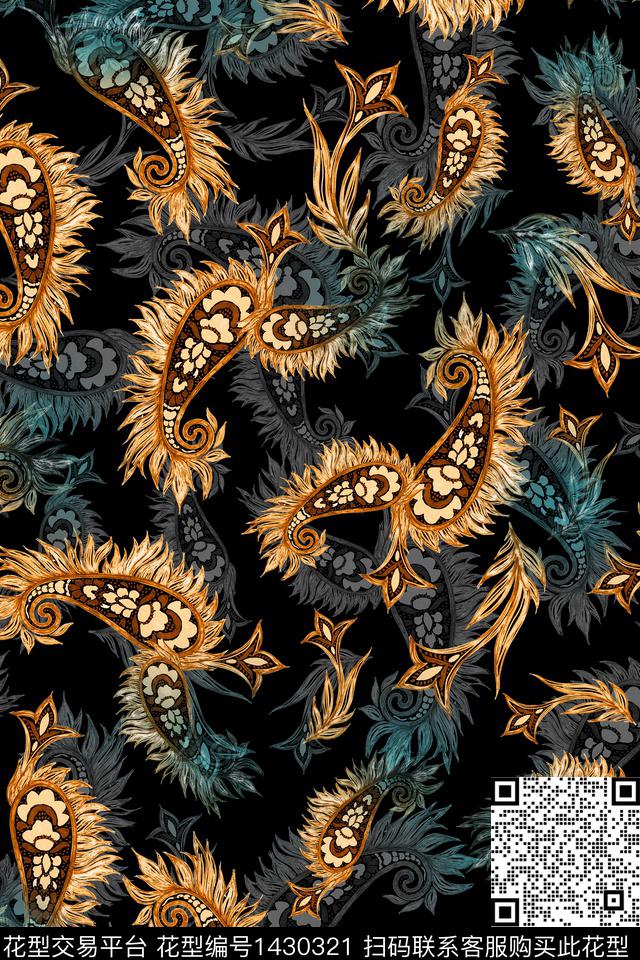 几何佩斯利民族风数码印花华亿平台下载（图片编号: 1430321） - 瓦栏（Walan）